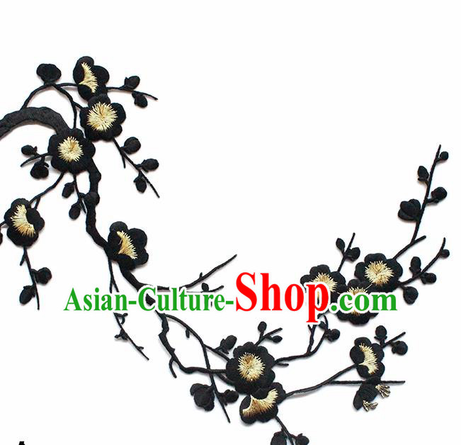 Traditional Chinese National Embroidery Black Flowers Applique Embroidered Patches Embroidering Cloth Accessories