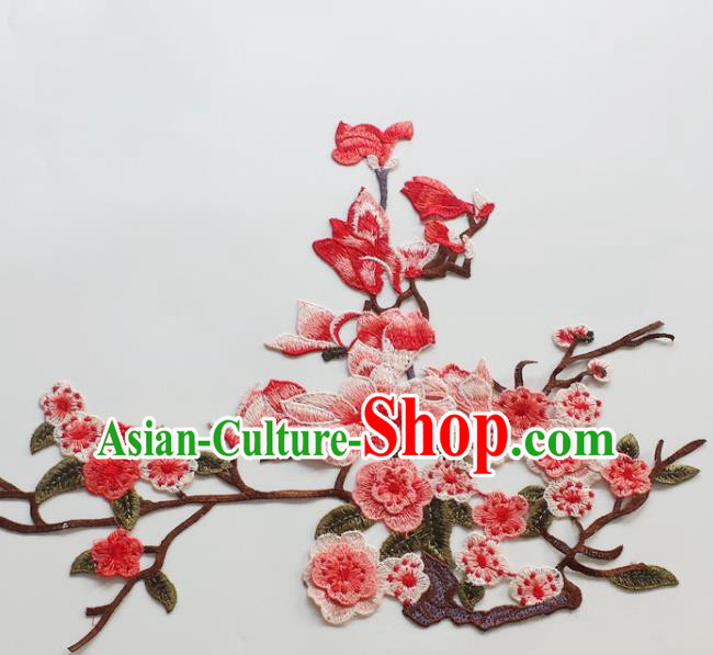 Traditional Chinese National Embroidery Watermelon Red Plum Mangnolia Applique Embroidered Patches Embroidering Cloth Accessories