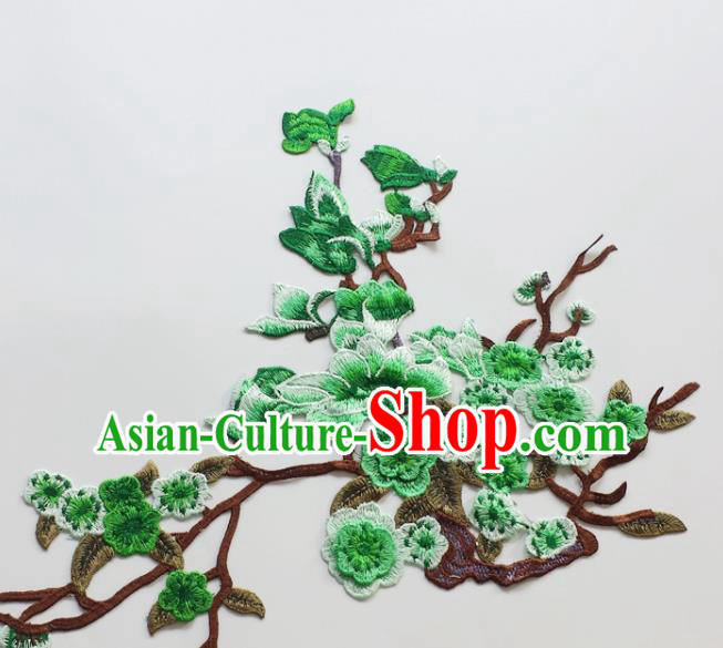 Traditional Chinese National Embroidery Green Plum Mangnolia Applique Embroidered Patches Embroidering Cloth Accessories