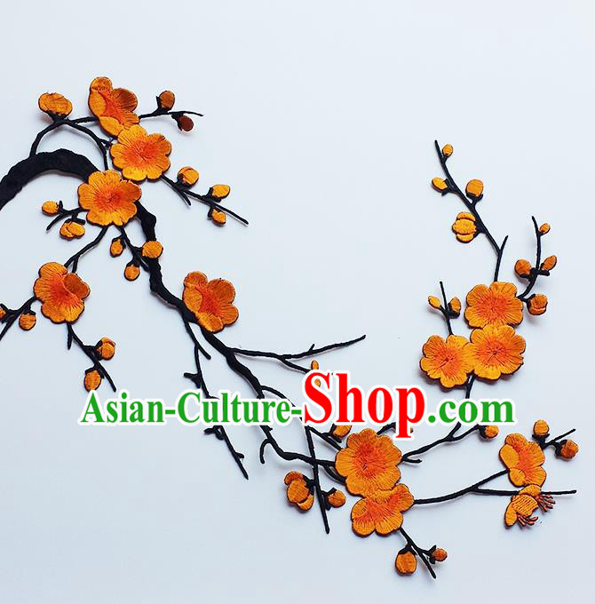 Traditional Chinese National Embroidery Orange Plum Flowers Applique Embroidered Patches Embroidering Cloth Accessories