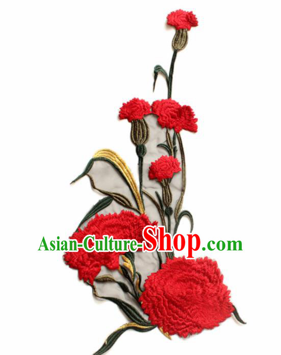 Traditional Chinese National Embroidery Red Carnation Applique Embroidered Patches Embroidering Cloth Accessories