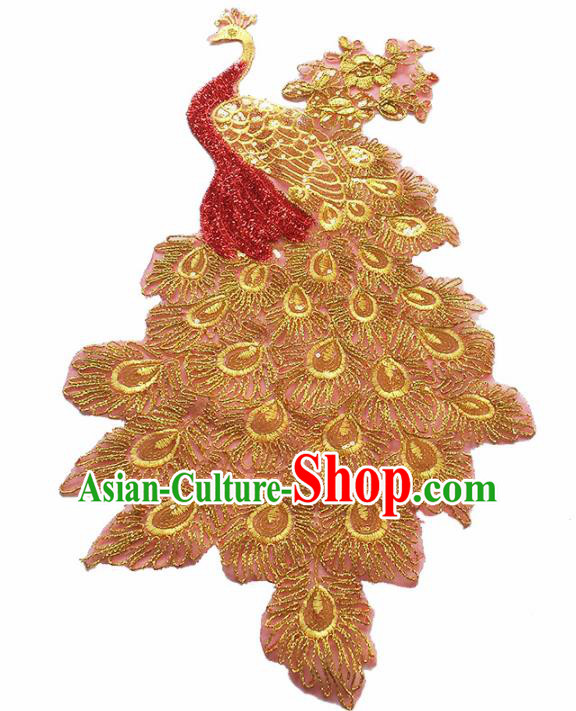 Traditional Chinese National Embroidery Golden Peacock Applique Embroidered Patches Embroidering Cloth Accessories