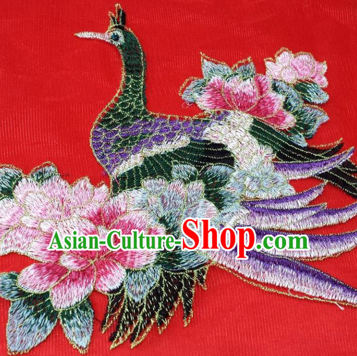 Traditional Chinese National Embroidery Peacock Peony Applique Embroidered Patches Embroidering Cloth Accessories