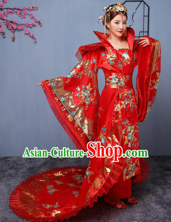 Chinese Ancient Tang Dynasty Imperial Consort Red Dress Traditional Hanfu Goddess Classical Dance Costumes for Women