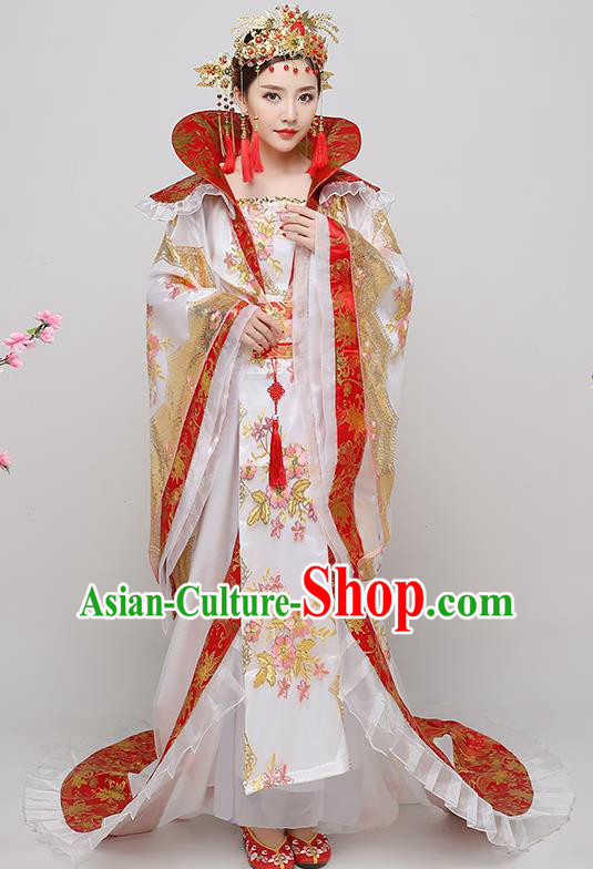 Chinese Ancient Tang Dynasty Imperial Consort White Dress Traditional Hanfu Goddess Classical Dance Costumes for Women