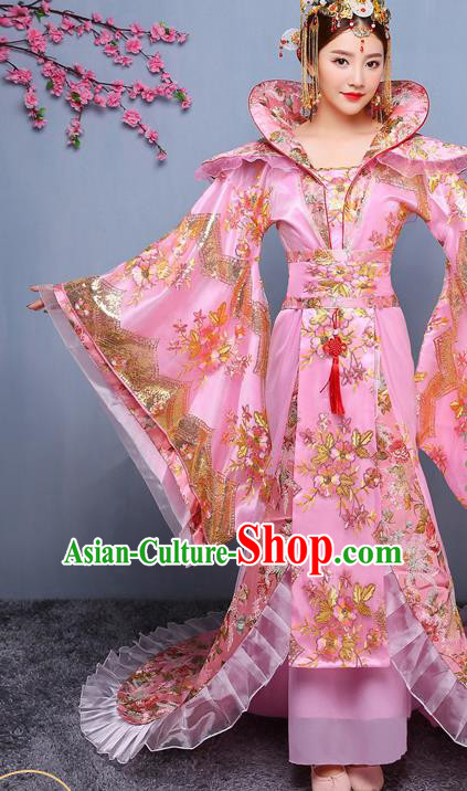 Chinese Ancient Tang Dynasty Imperial Consort Pink Dress Traditional Hanfu Goddess Classical Dance Costumes for Women