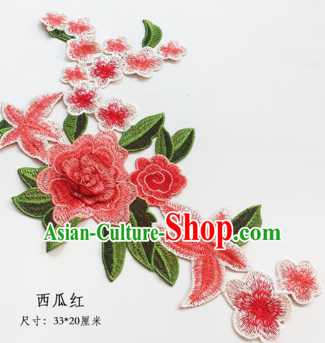 Traditional Chinese National Embroidery Stereo Watermelon Red Flowers Applique Embroidered Patches Embroidering Cloth Accessories