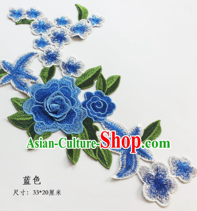 Traditional Chinese National Embroidery Stereo Blue Flowers Applique Embroidered Patches Embroidering Cloth Accessories