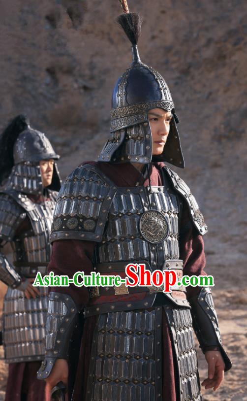 Traditional Chinese Song Dynasty Count of Jiayi General Body Armor Ancient Drama Royal Nirvana Gu Feng En Costume and Hat for Men