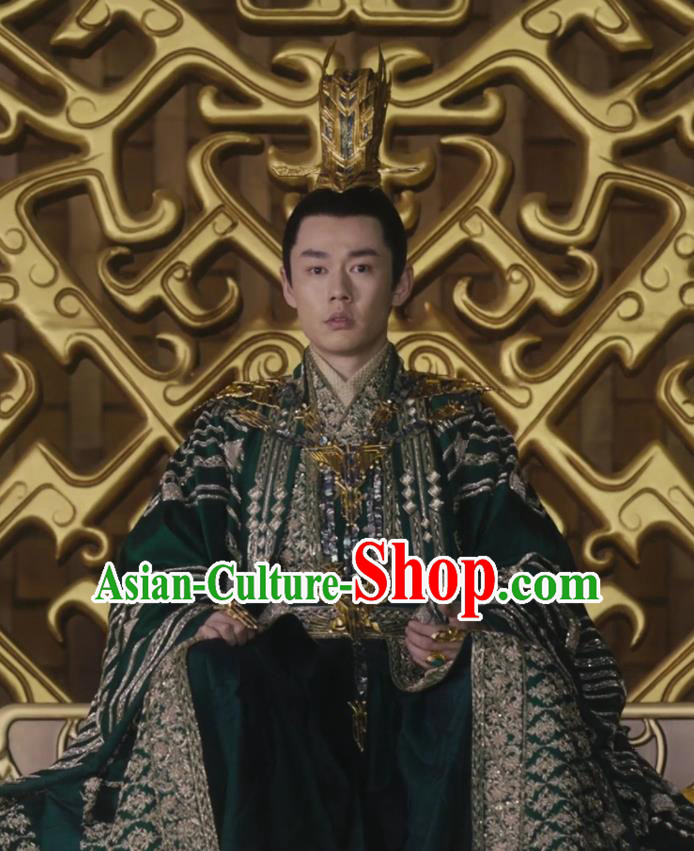 Chinese Historical Drama Ancient Emperor of Yin Empire Novoland Eagle Flag Bai Luyan Replica Costumes and Headpiece for Men