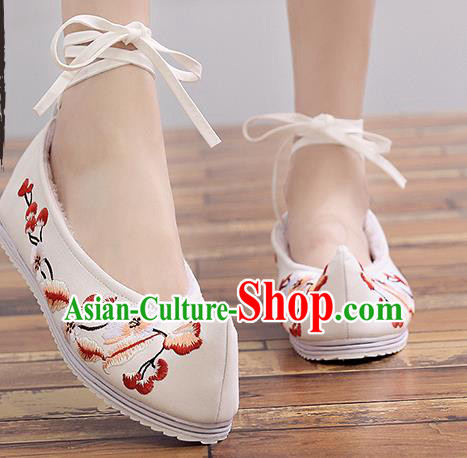 Chinese Handmade Embroidered Plum Beige Cloth Shoes Traditional Hanfu Shoes National Shoes for Women