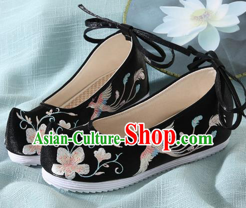 Chinese Handmade Embroidered Flower Bird Black Cloth Shoes Traditional Hanfu Shoes National Shoes for Women