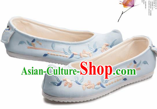 Chinese Handmade Opera Embroidered Blue Bow Shoes Traditional Hanfu Shoes National Shoes for Women