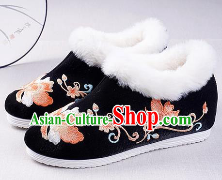 Chinese Handmade Winter Embroidered Black Boots Traditional Hanfu Shoes National Shoes for Women