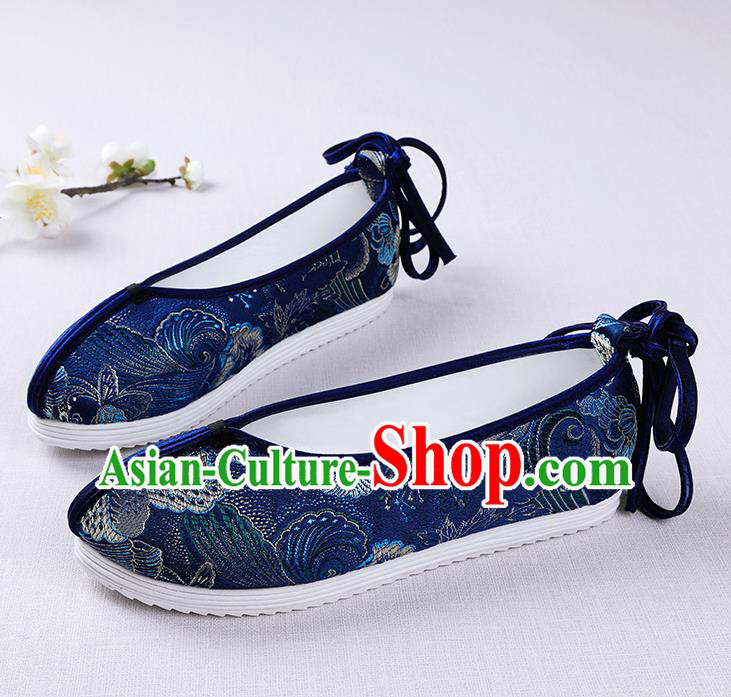 Chinese Handmade Opera Embroidered Royalblue Brocade Shoes Traditional Hanfu Shoes National Shoes for Women