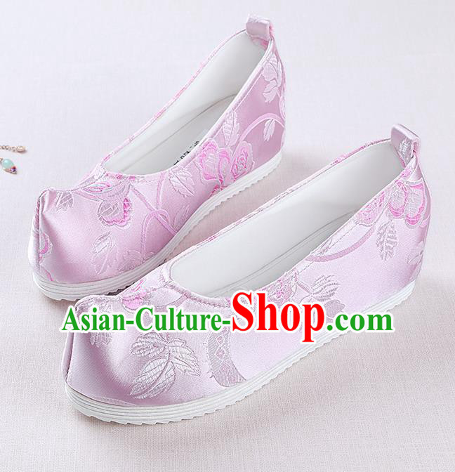 Chinese Handmade Opera Pink Brocade Shoes Traditional Hanfu Shoes National Shoes for Women