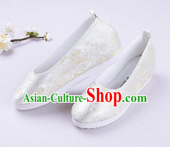 Chinese Handmade Opera Embroidered Beige Brocade Shoes Traditional Hanfu Shoes National Shoes for Women