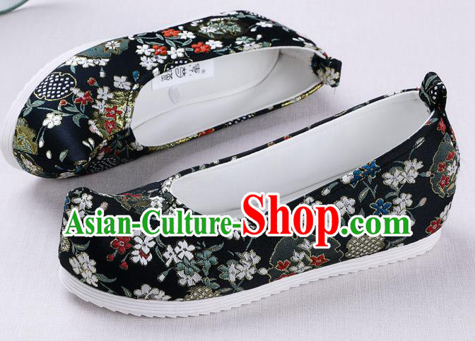 Chinese Handmade Opera Embroidered Black Brocade Bow Shoes Traditional Hanfu Shoes National Shoes for Women