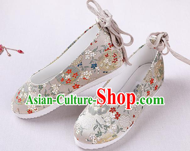 Chinese Handmade Opera Beige Brocade Shoes Traditional Hanfu Shoes National Shoes for Women