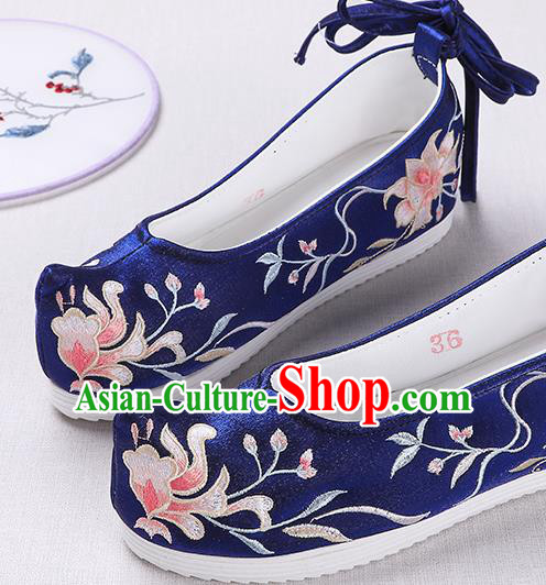 Chinese Handmade Embroidered Royalblue Opera Shoes Traditional Hanfu Shoes National Shoes for Women