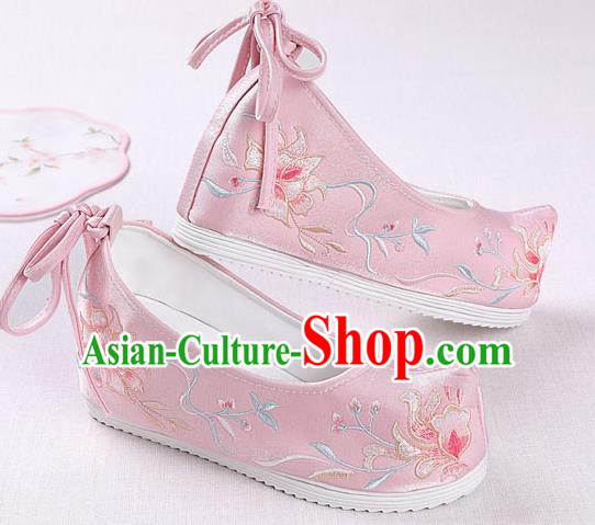 Chinese Handmade Embroidered Pink Opera Shoes Traditional Hanfu Shoes National Shoes for Women