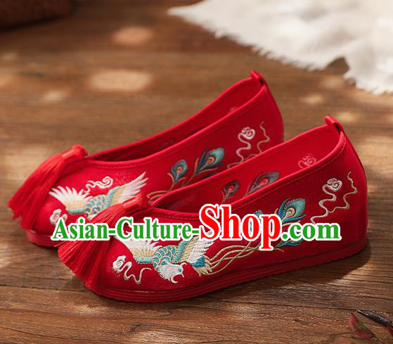 Chinese Handmade Embroidered Phoenix Red Shoes Traditional Hanfu Shoes National Shoes for Kids