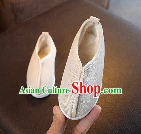 Chinese Handmade Beige Linen Shoes Traditional Monk Shoes National Shoes for Kids