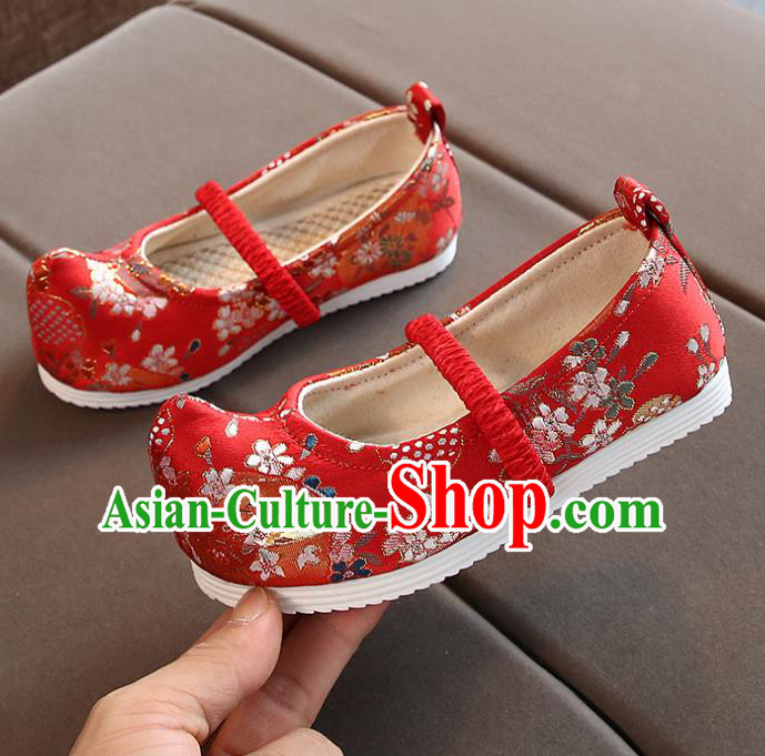 Chinese Handmade Red Brocade Shoes Traditional Hanfu Shoes National Shoes for Kids