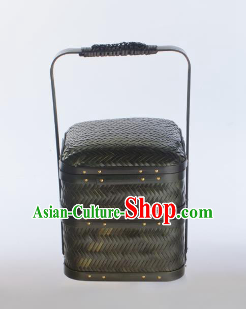 Chinese Handmade Bamboo Weaving Black Basket Traditional Food Box