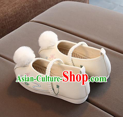 Chinese Handmade Beige Embroidered Shoes Traditional New Year Hanfu Shoes National Shoes for Kids