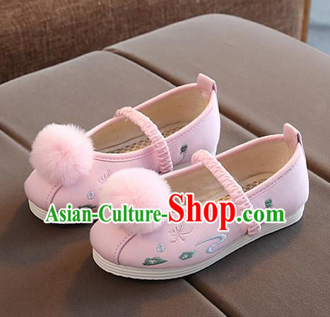 Chinese Handmade Pink Embroidered Shoes Traditional New Year Hanfu Shoes National Shoes for Kids