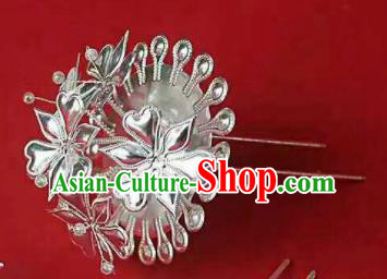Chinese Traditional Handmade Miao Nationality Silver Flower Hairpins Ethnic Wedding Hair Accessories for Women