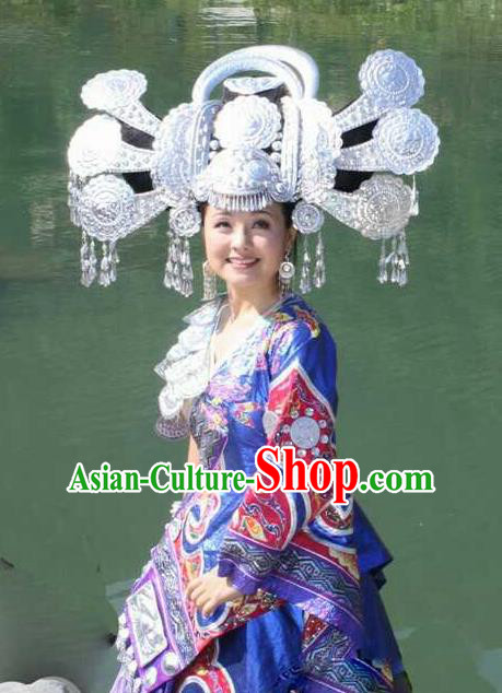 Chinese Traditional Handmade Miao Nationality Bride Hair Crown Silver Hairpins Ethnic Wedding Hair Accessories for Women