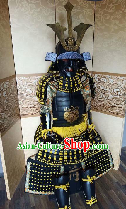 Japanese Handmade Traditional Samurai Black Body Armor and Helmet Ancient Warrior Costumes for Men