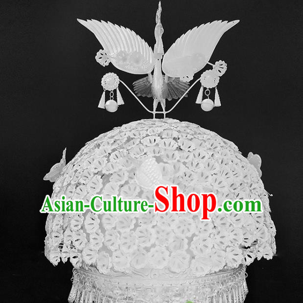 Chinese Traditional Handmade Miao Nationality Silver Phoenix Hair Crown Ethnic Wedding Hat Hair Accessories for Women