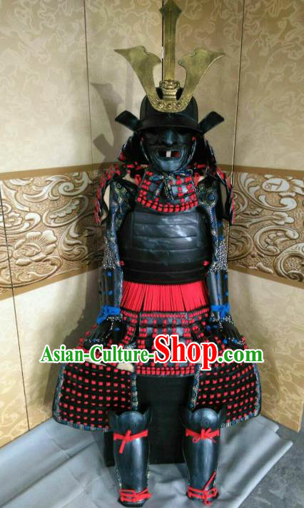 Japanese Handmade Traditional Samurai General Red Body Armor and Helmet Ancient Warrior Replica Costumes for Men