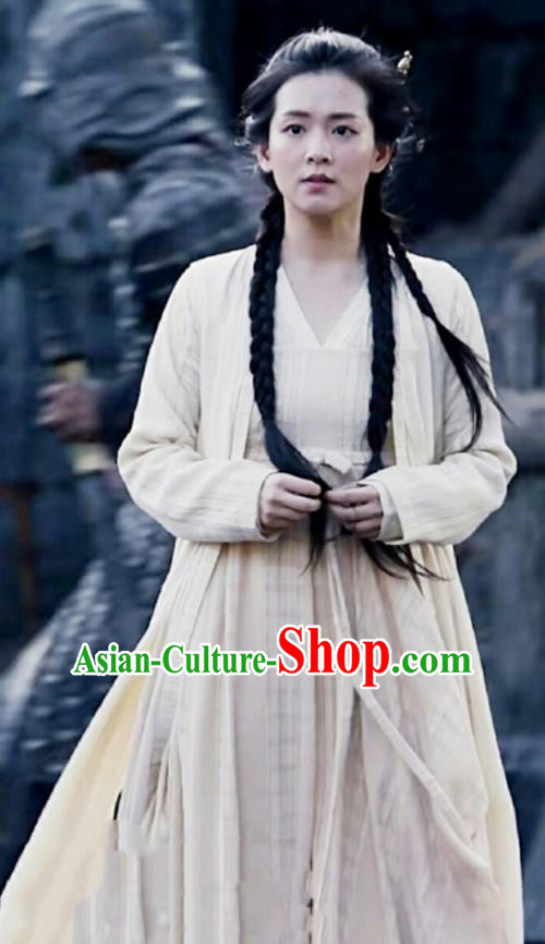 Chinese Ancient Female Civilian Drama Novoland Eagle Flag Xiao Zhou Replica Costumes and Headpiece for Women