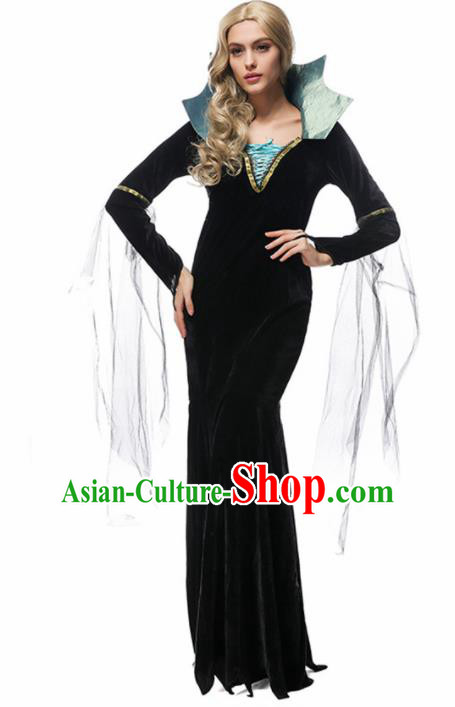 Traditional Europe Middle Ages Queen Black Dress Halloween Cosplay Stage Performance Costume for Women