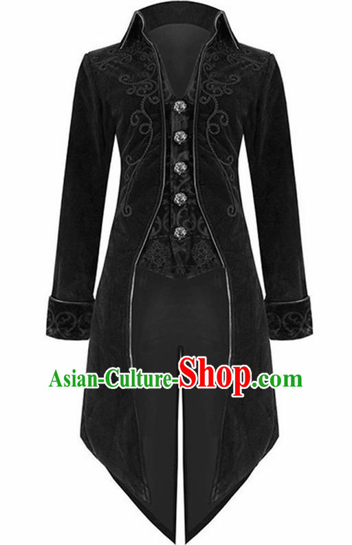 European Medieval Traditional Costume Europe Swallowtail Black Jacket for Men