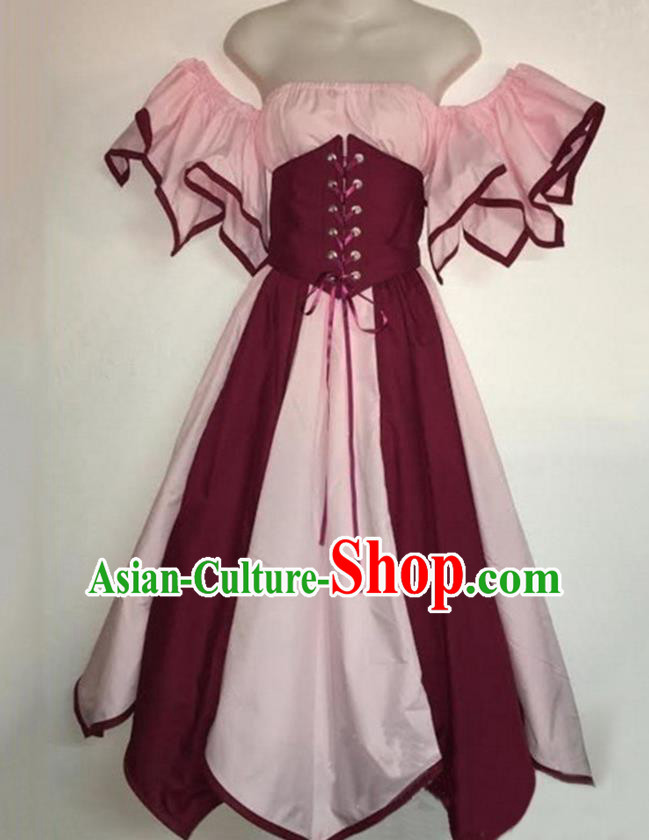 European Medieval Traditional Costume Europe Renaissance Drama Stage Performance Pink Dress for Women