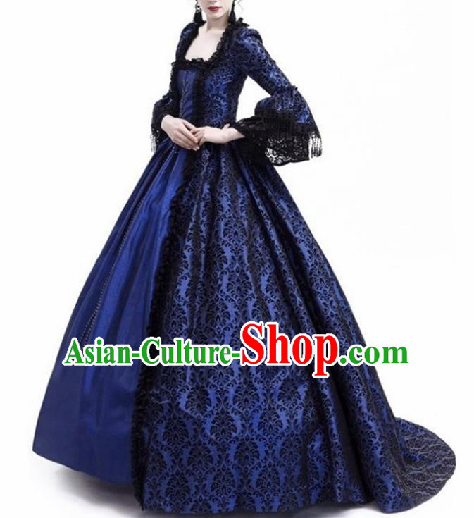 Traditional Europe Middle Ages Countess Blue Dress Halloween Cosplay Stage Performance Costume for Women