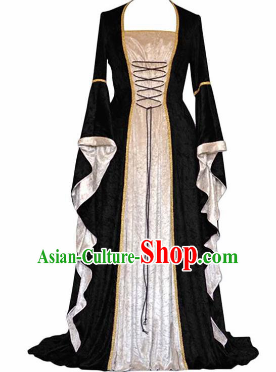 Traditional Europe Middle Ages Countess Black Velvet Dress Halloween Cosplay Stage Performance Costume for Women