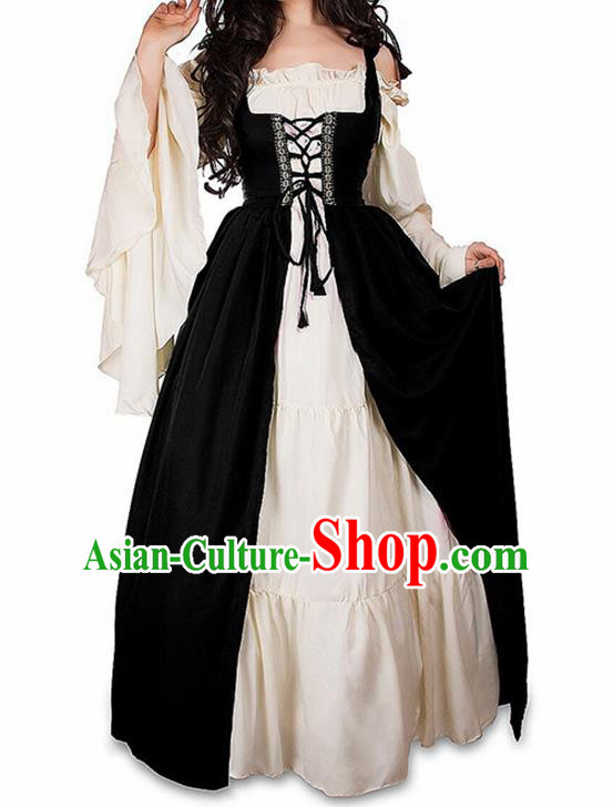 Traditional Europe Middle Ages Farmwife Black Dress Halloween Cosplay Stage Performance Costume for Women