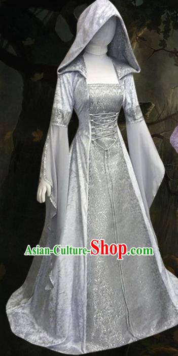 Traditional Europe Middle Ages Princess White Dress Halloween Cosplay Stage Performance Costume for Women