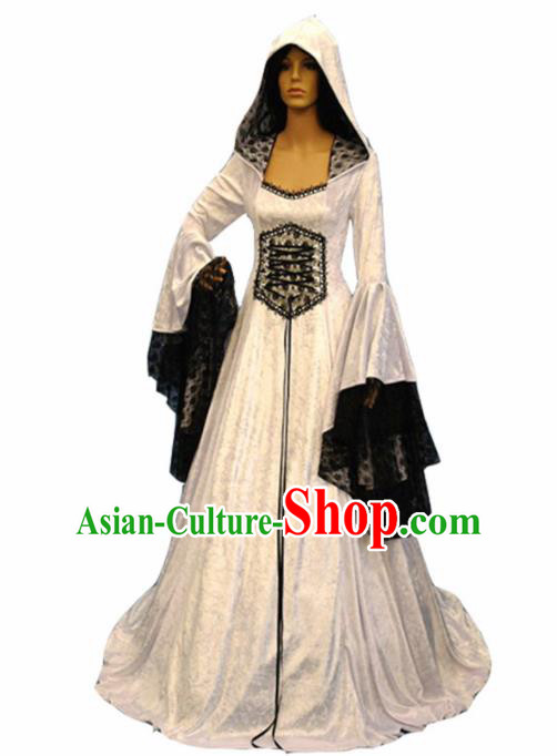 Traditional Europe Middle Ages Renaissance Drama White Dress Halloween Cosplay Stage Performance Costume for Women