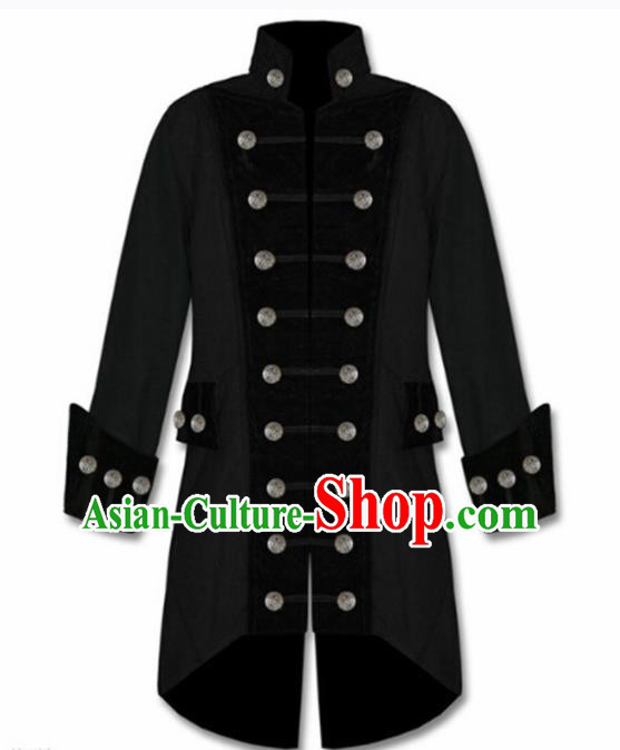 European Medieval Drama Traditional Patrician Black Costume Europe Prince Coat for Men