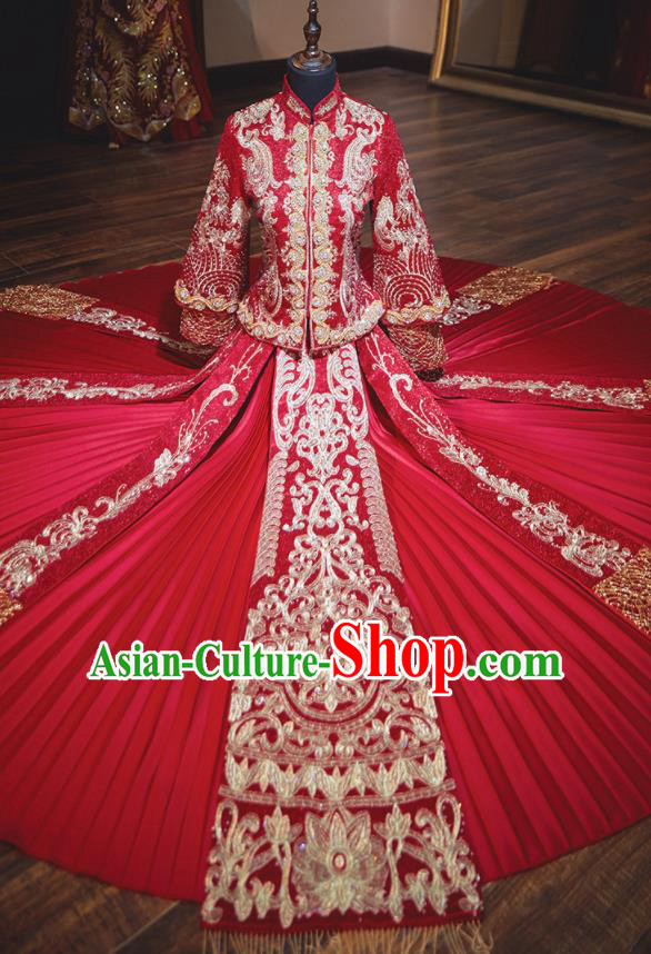 Chinese Traditional Wedding Costumes Red Xiuhe Suit Ancient Bride Embroidered Dress for Women