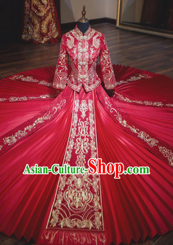 Chinese Traditional Wedding Costumes Red Xiuhe Suit Ancient Bride Dress for Women