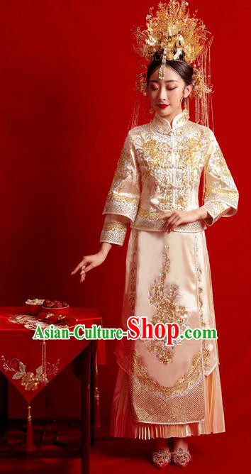 Chinese Traditional Wedding Costumes Toast Golden Xiuhe Suit Ancient Bride Full Dress for Women