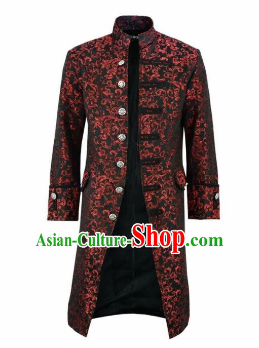 European Medieval Traditional Patrician Costume Europe Court Prince Red Coat for Men